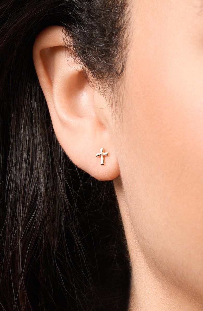 Bony Levy 14K Gold Cross Stud Earrings, Alternate, color, 14K Yellow Gold