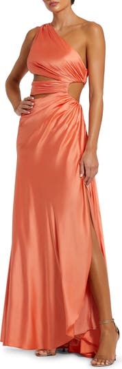 Store Ieena for Mac Duggal Satin One Shoulder Midi Dress