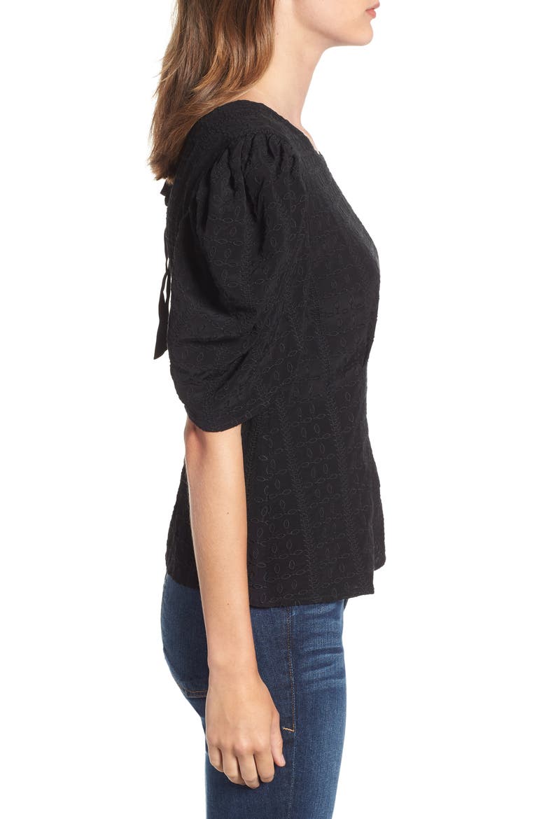 Embroidered Puff Sleeve Top, Alternate, color, BLACK