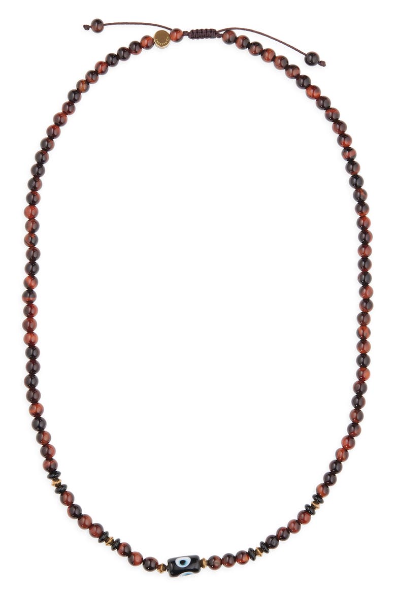 Evil Eye Beaded Necklace, Main, color, RED TIGER EYE