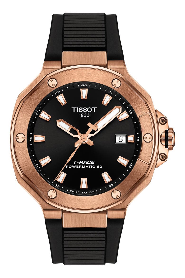 T-Race Powermatic 80 Silicone Strap Watch, 41mm, Main, color, BLACK