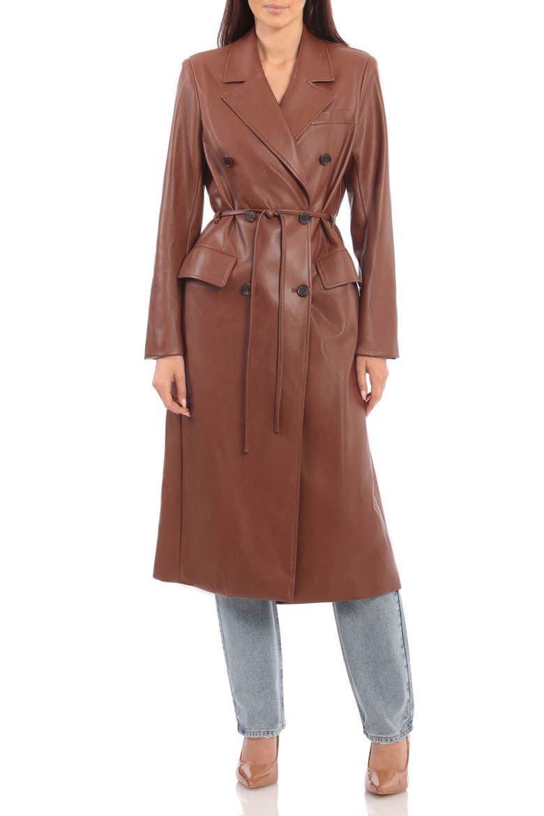 Faux Leather Trench Coat, Alternate, color, SIENNA