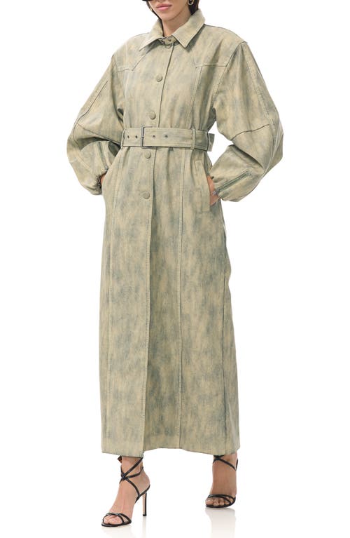 Afrm Carrington Denim Trench Coat In Green