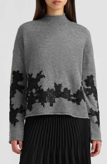 Mock Neck Lace Appliqu Sweater