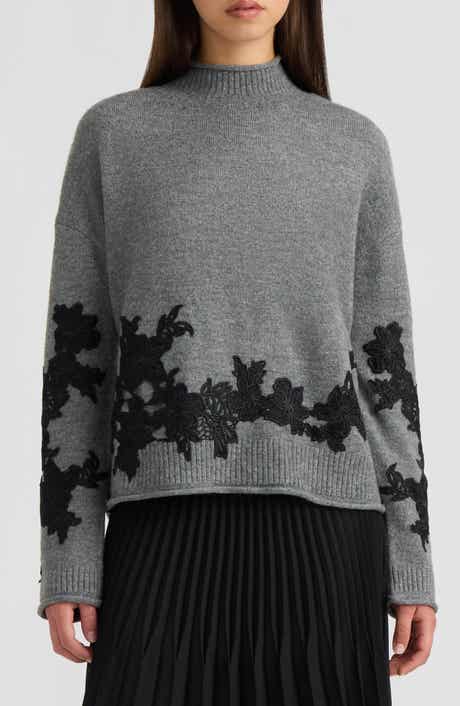 Mock Neck Lace Appliqu Sweater