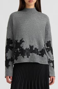 NVLT Mock Neck Lace Appliqu Sweater