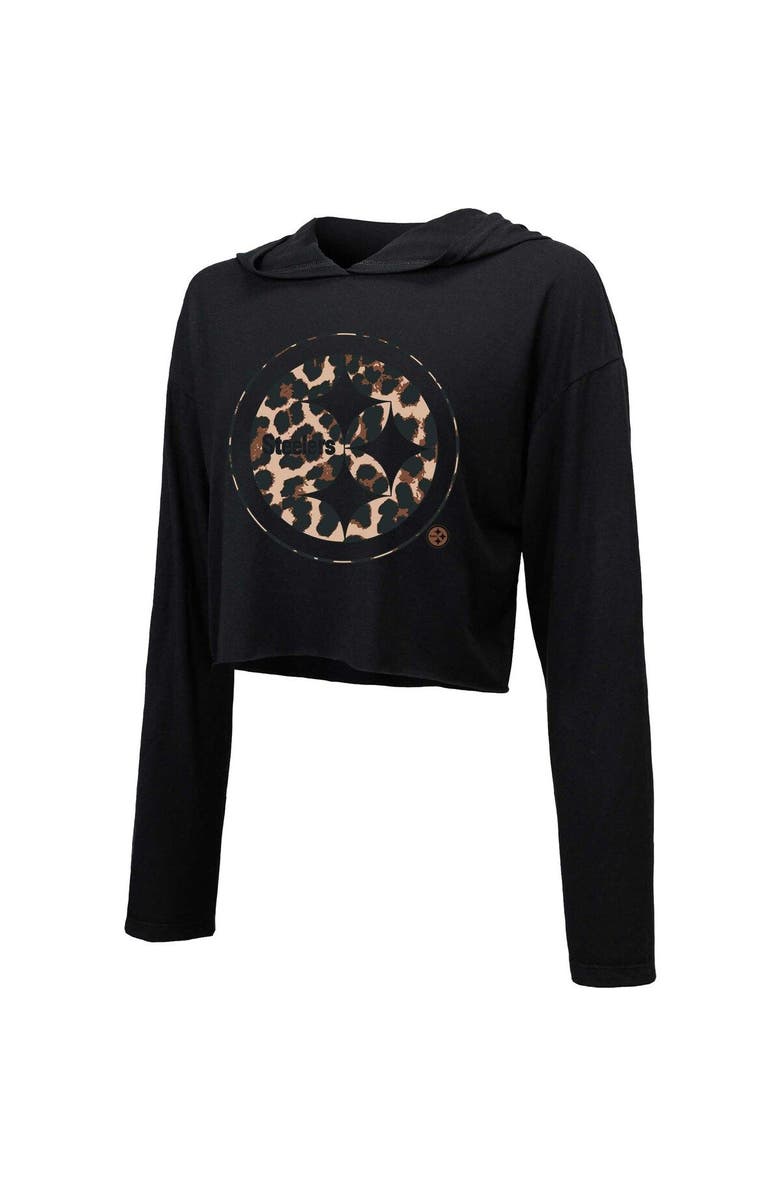 Majestic Threads Women's Majestic Threads Black Pittsburgh Steelers Leopard Cropped Pullover Hoodie, Alternate, color, 
