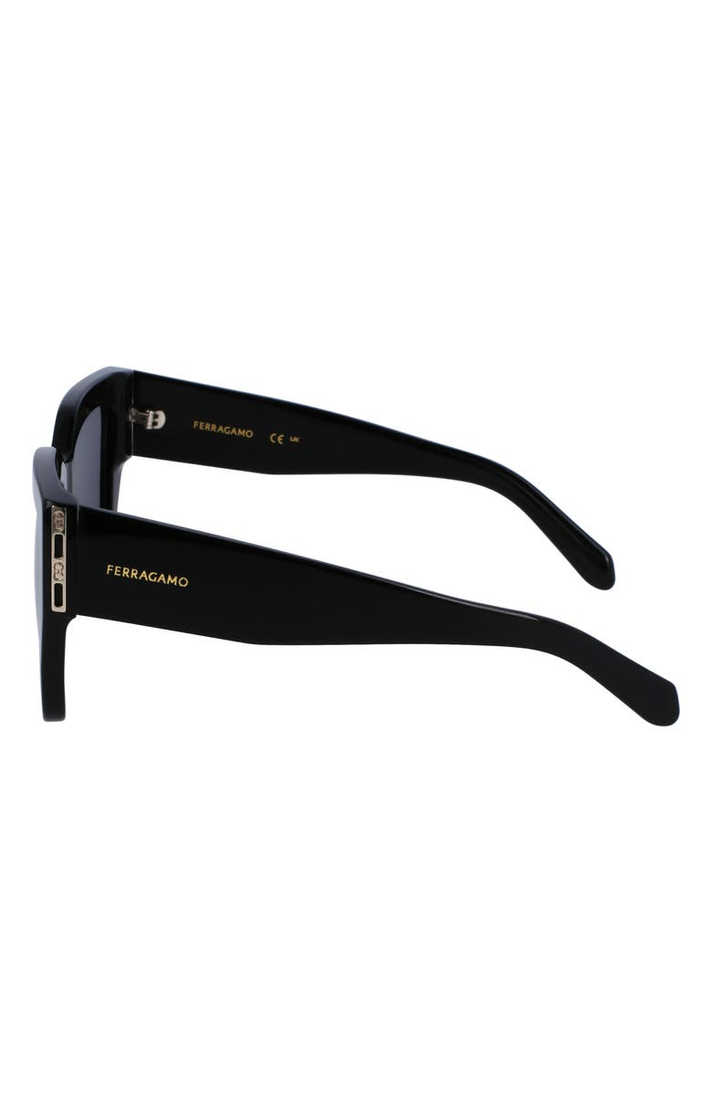 FERRAGAMO Gancini 55mm Modified Rectangular Sunglasses, Alternate, color, Black