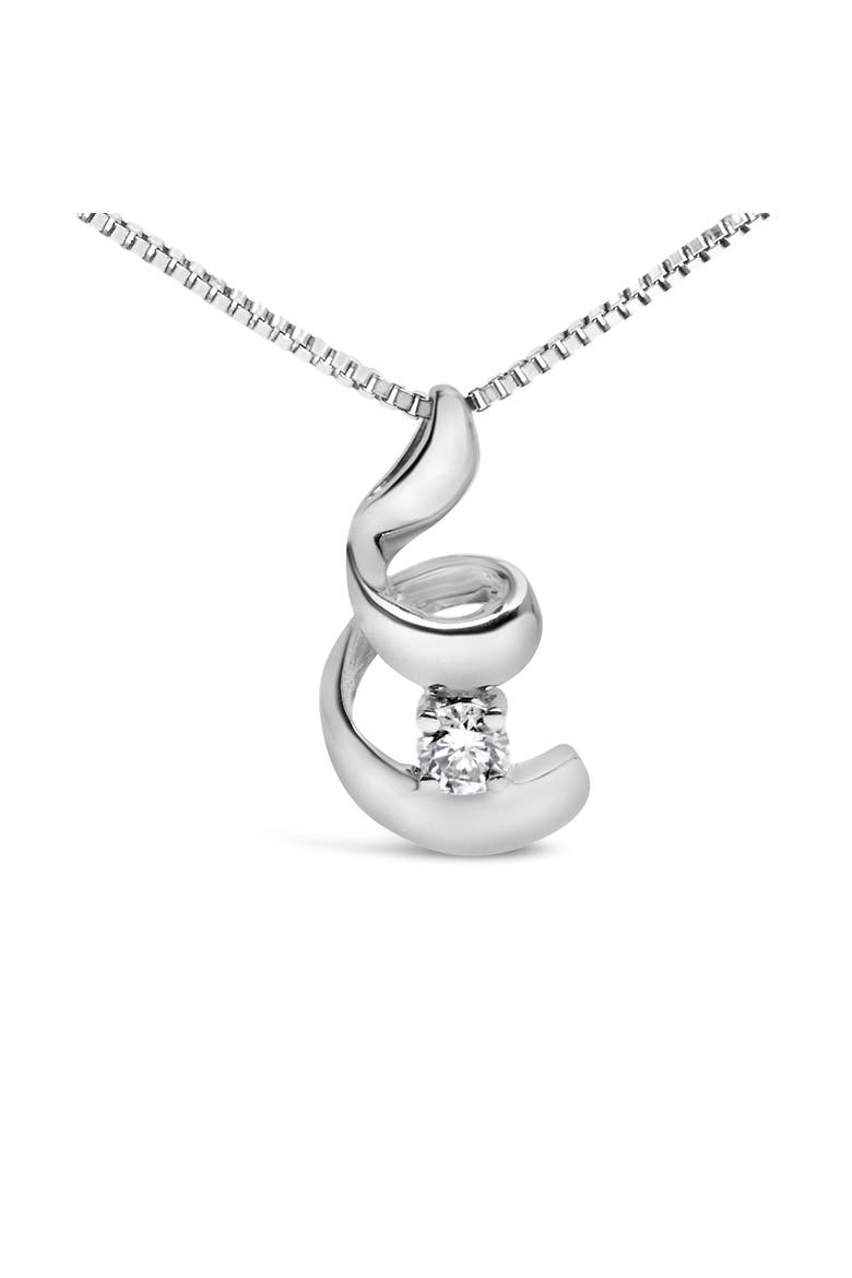 10K White Gold 1/10 Cttw Diamond Solitaire Spiral 18" Pendant Necklace, Alternate, color, White
