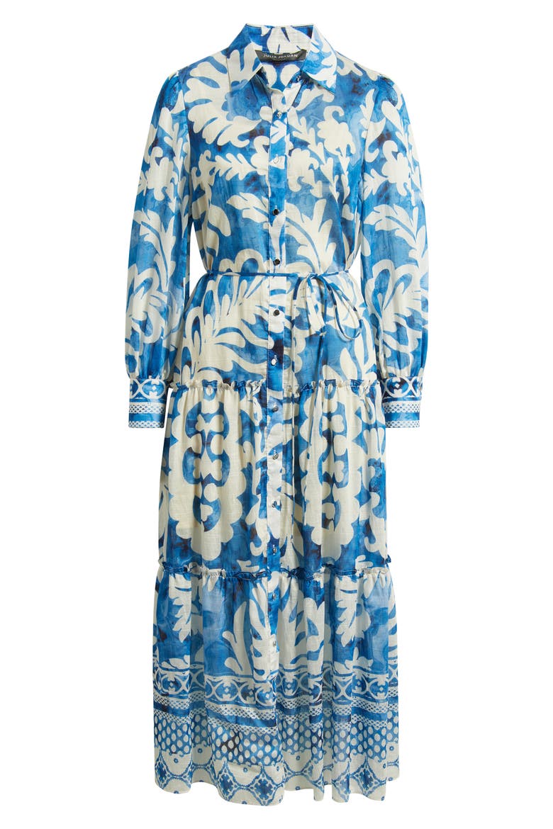 Mixed Print Long Sleeve Tiered Shirtdress, Alternate, color, BLUE MULTI