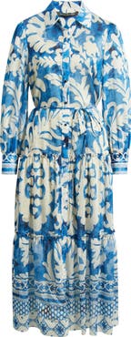 Julia Jordan Mixed Print Long Sleeve Tiered Shirtdress