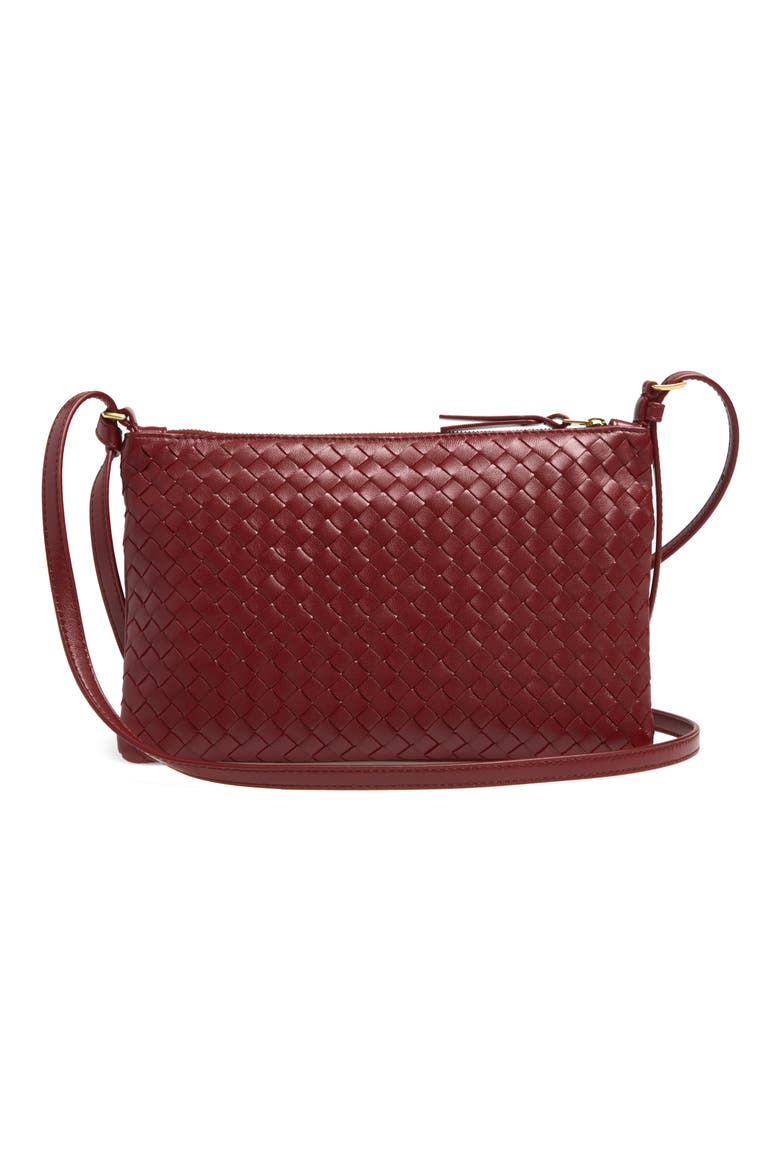 Medium Piccolo Intrecciato Leather Wallet on a Strap, Alternate, color, 6569 LAVA RED-BRASS V