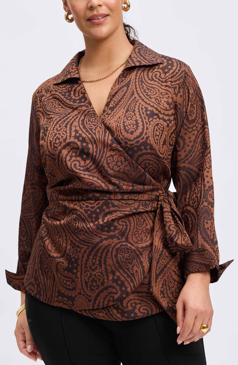 Foxcroft Salina Paisley Print Cotton Blend Wrap Shirt, Main, color, 