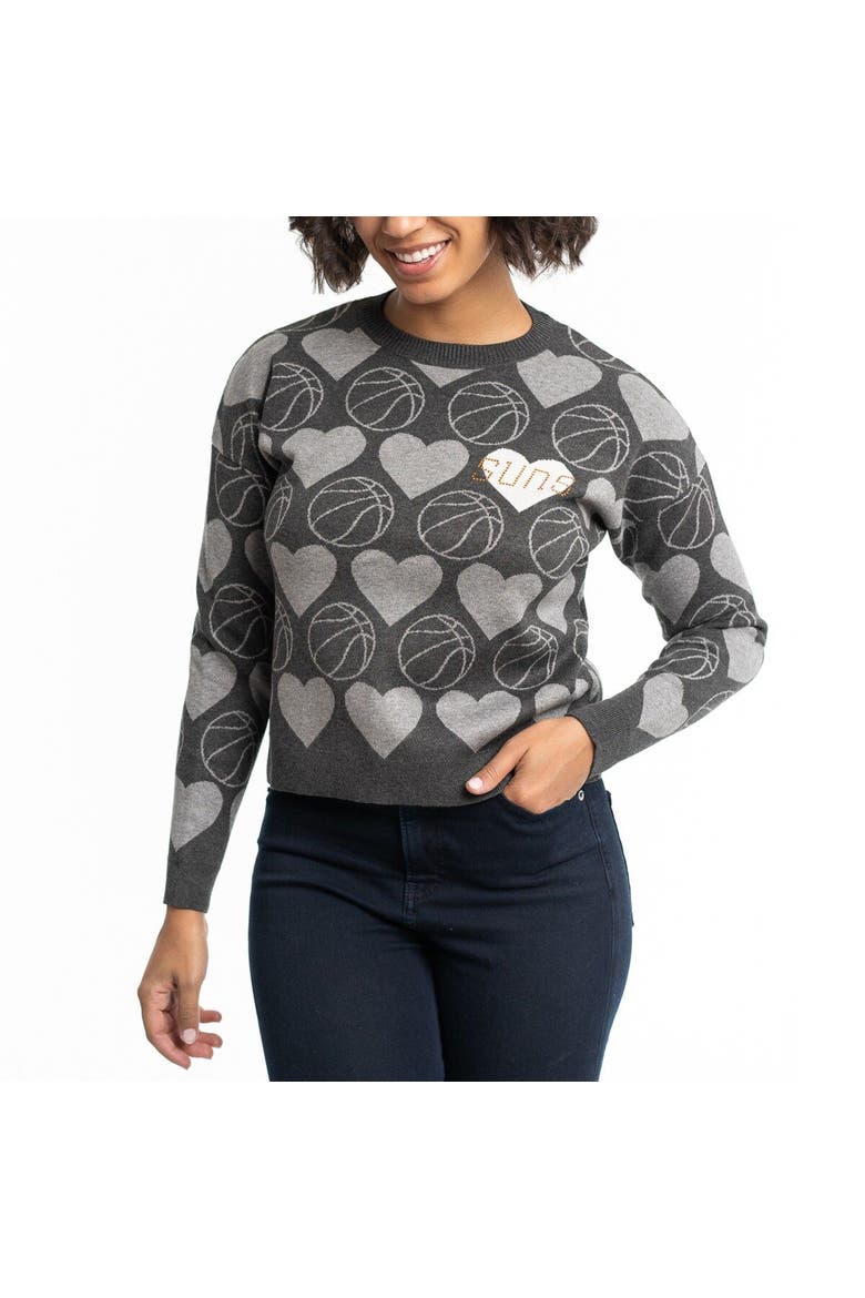 Women's Lusso Charcoal Phoenix Suns Basketball Love Swarovski Crystal Intarsia Pullover Sweater, Main, color, Charcoal