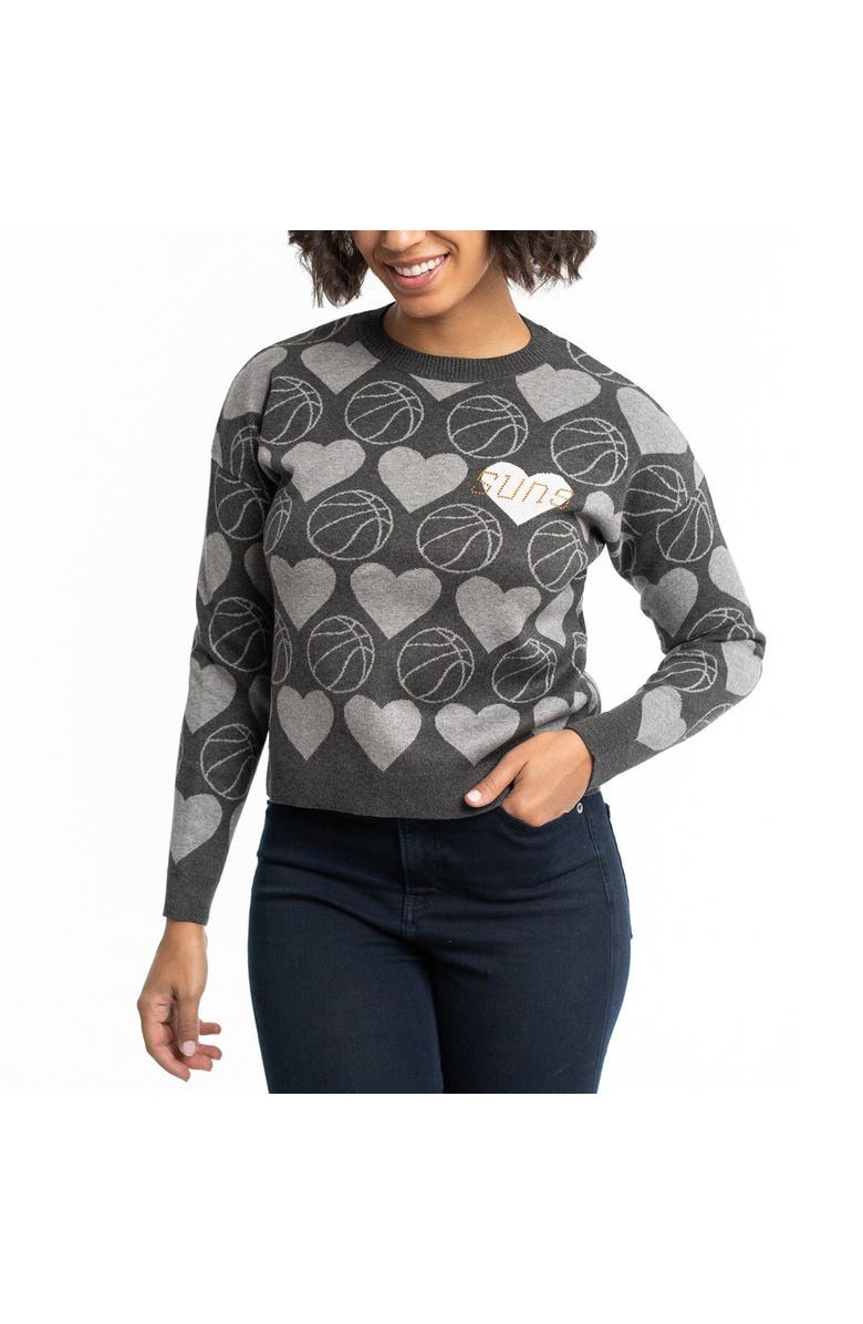 LUSSO Women's Lusso Charcoal Phoenix Suns Basketball Love Swarovski Crystal Intarsia Pullover Sweater, Main, color, Charcoal