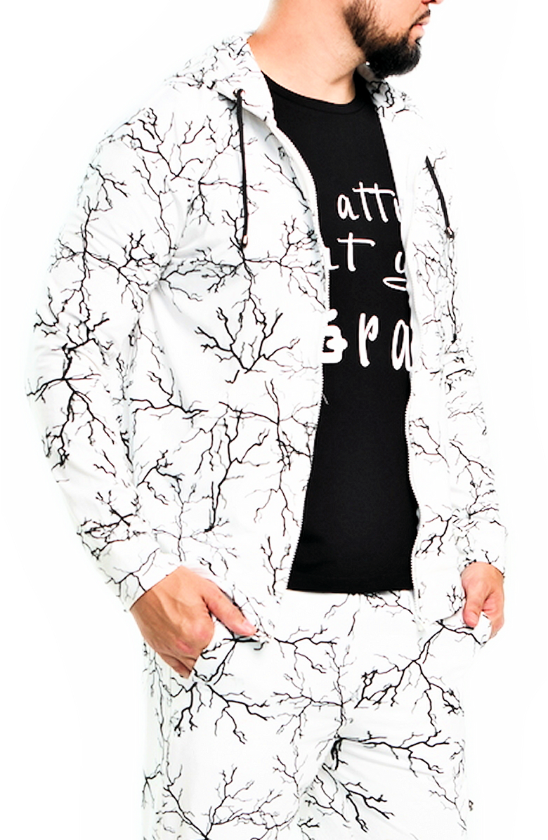 Dai Moda Branch Zip Hoodie Jacket, Main, color, White