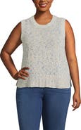 Lands' End Plus Size Cotton Tweed Textured Crewneck Vest Sweater