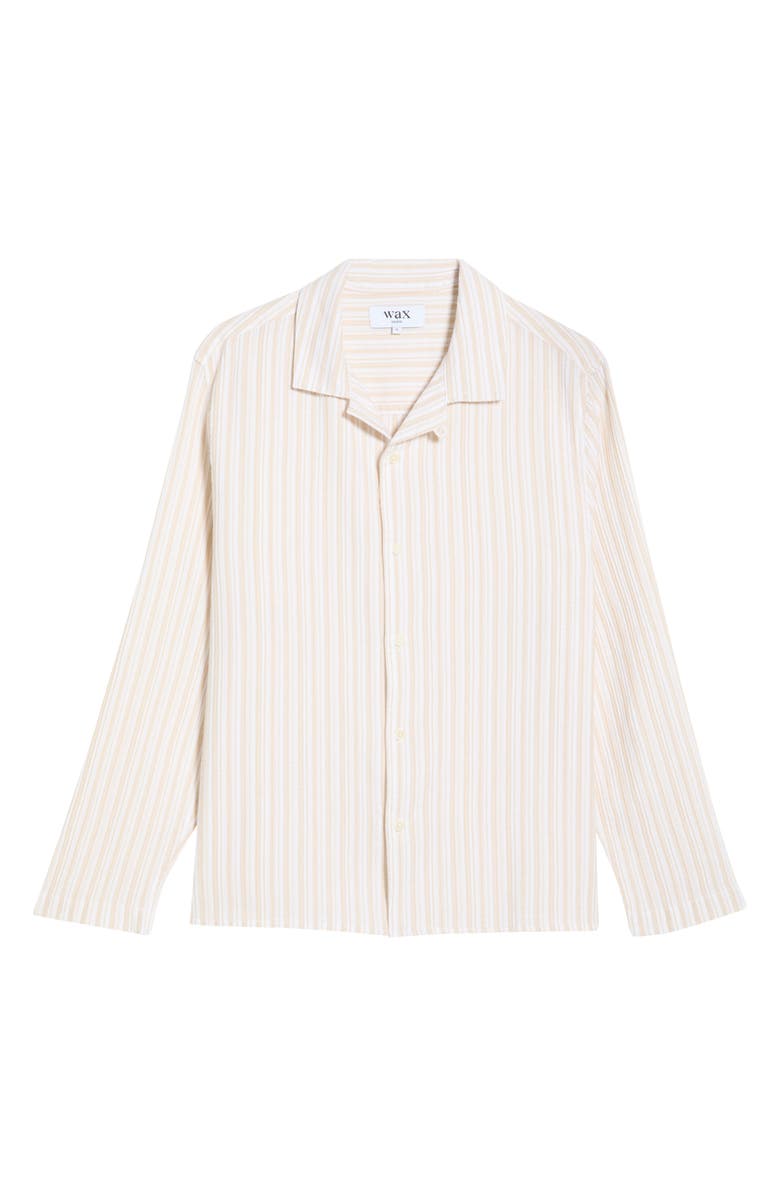 Wax London Corey Twisted Stripe Long Sleeve Cotton Camp Shirt, Main, color, Natural