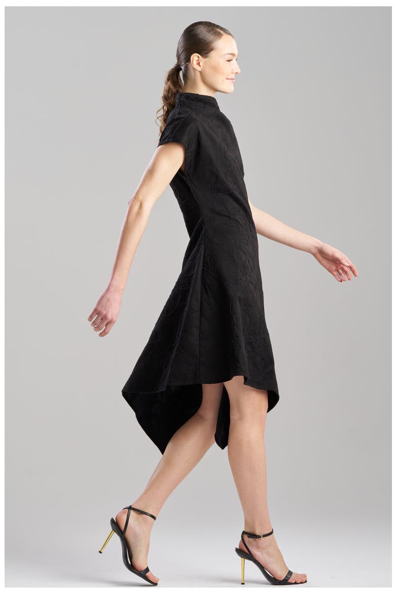 Embroidered Faux Suede Assymetric Hem Dress, Alternate, color, BLACK