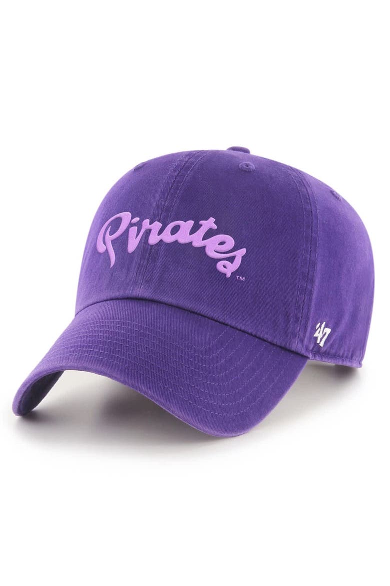 Men's '47  Purple ECU Pirates Powder Purple Tonal Script Clean Up Adjustable Hat, Main, color, Purple