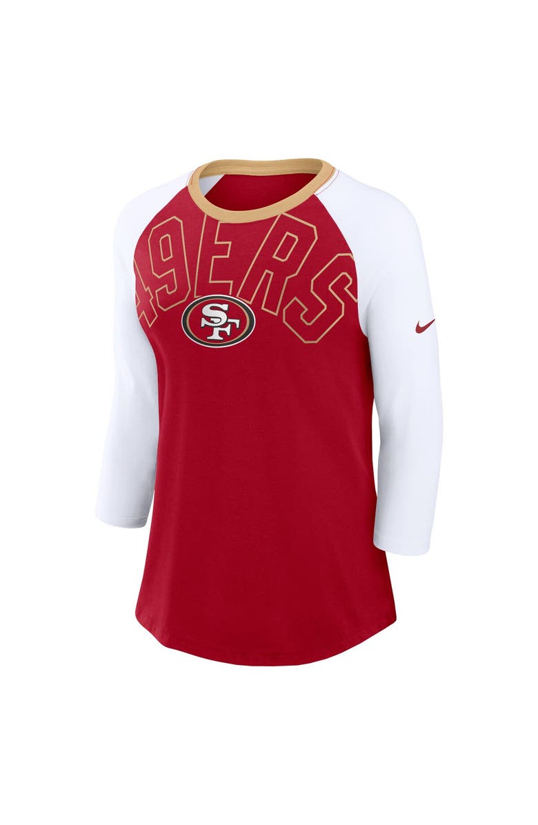 Nike Women's Nike Scarlet/White San Francisco 49ers Knockout Arch Raglan Tri-Blend 3/4-Sleeve T-Shirt, Alternate, color, 