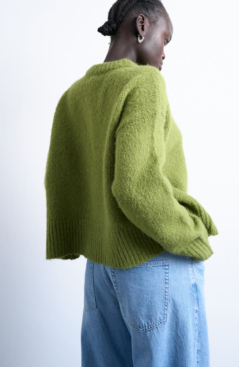 Topshop Fluffy Crewneck Sweater, Alternate, color, Medium Green