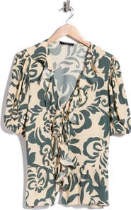 T Tahari Ruffle Short Sleeve Peplum Top