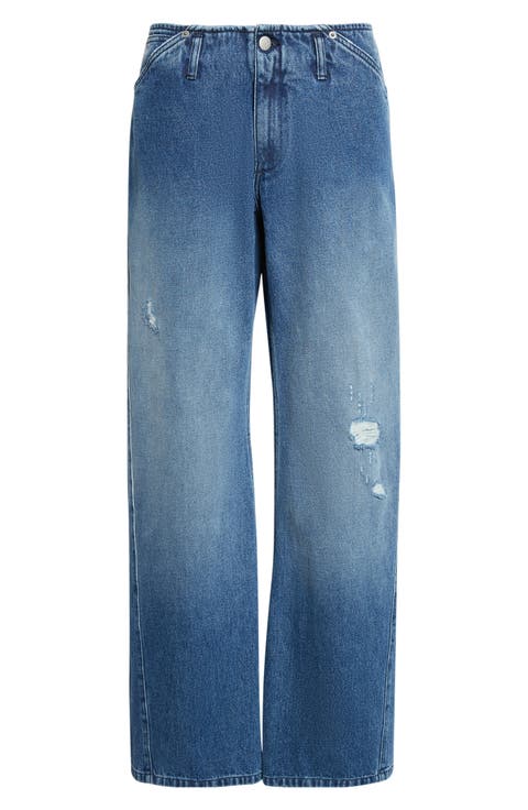 Lonati Ripped Cotton Straight Leg Jeans