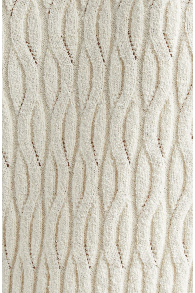 Contrast Trim Pointelle Cable Knit Cardigan, Alternate, color, IVORY