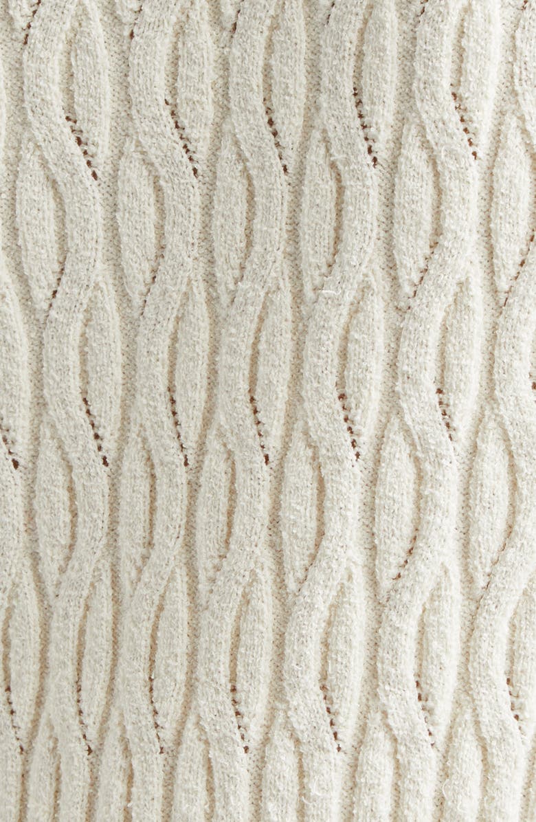 EENK Contrast Trim Pointelle Cable Knit Cardigan, Alternate, color, Ivory