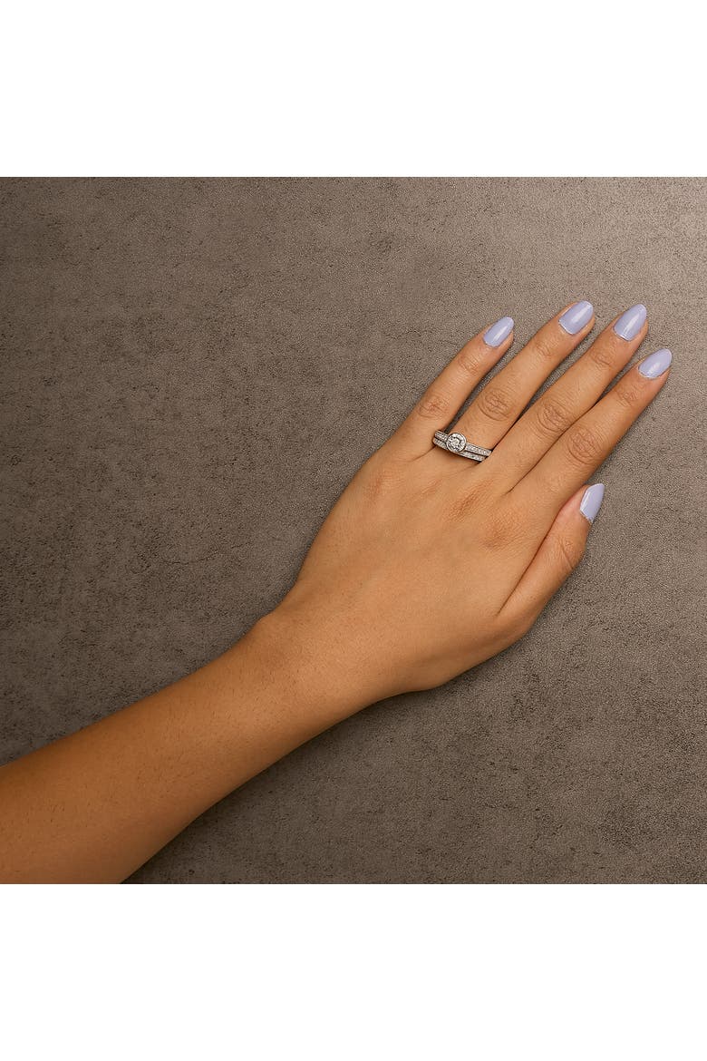 Silver 1/2 Ctw Diamond Halo & Milgrain Engagement Ring Bridal Set, Alternate, color, Silver