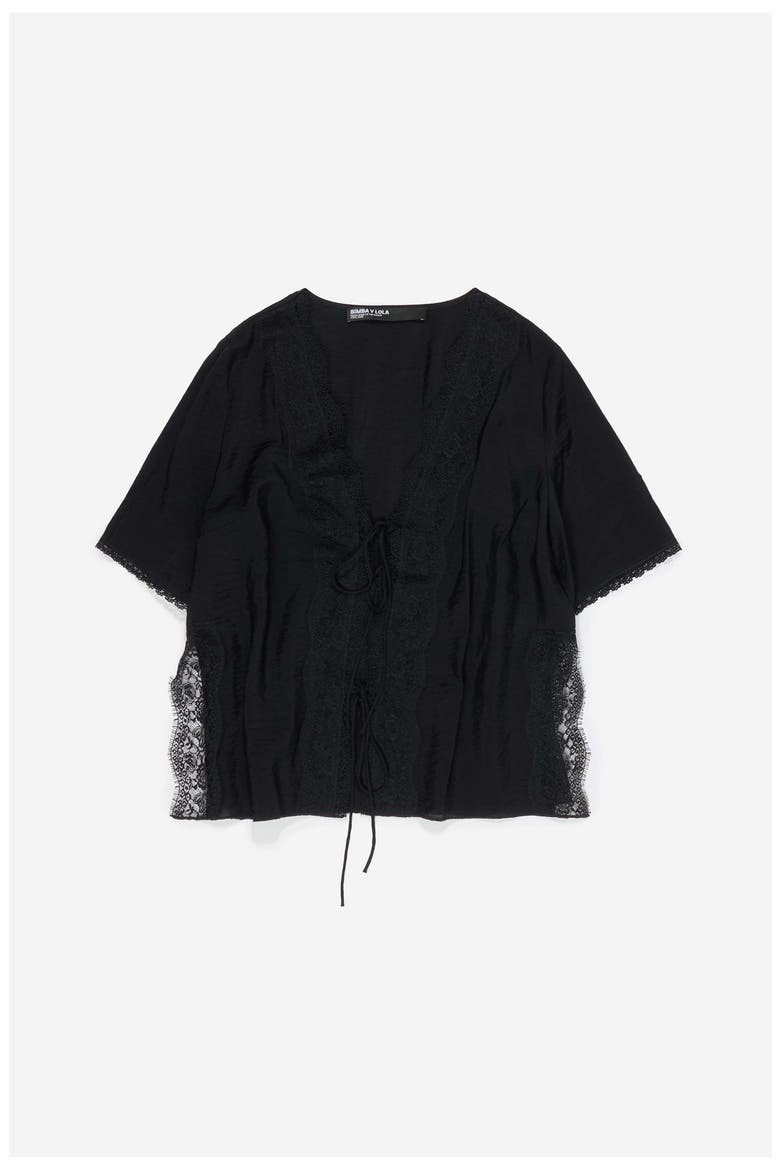 Lace-up Shirt With Lace, Alternate, color, BLACK