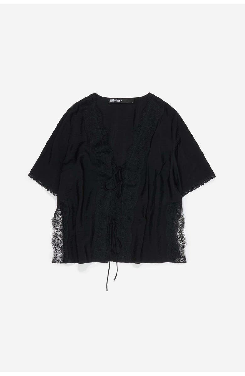 Bimba y Lola Lace-up Shirt With Lace, Alternate, color, Black