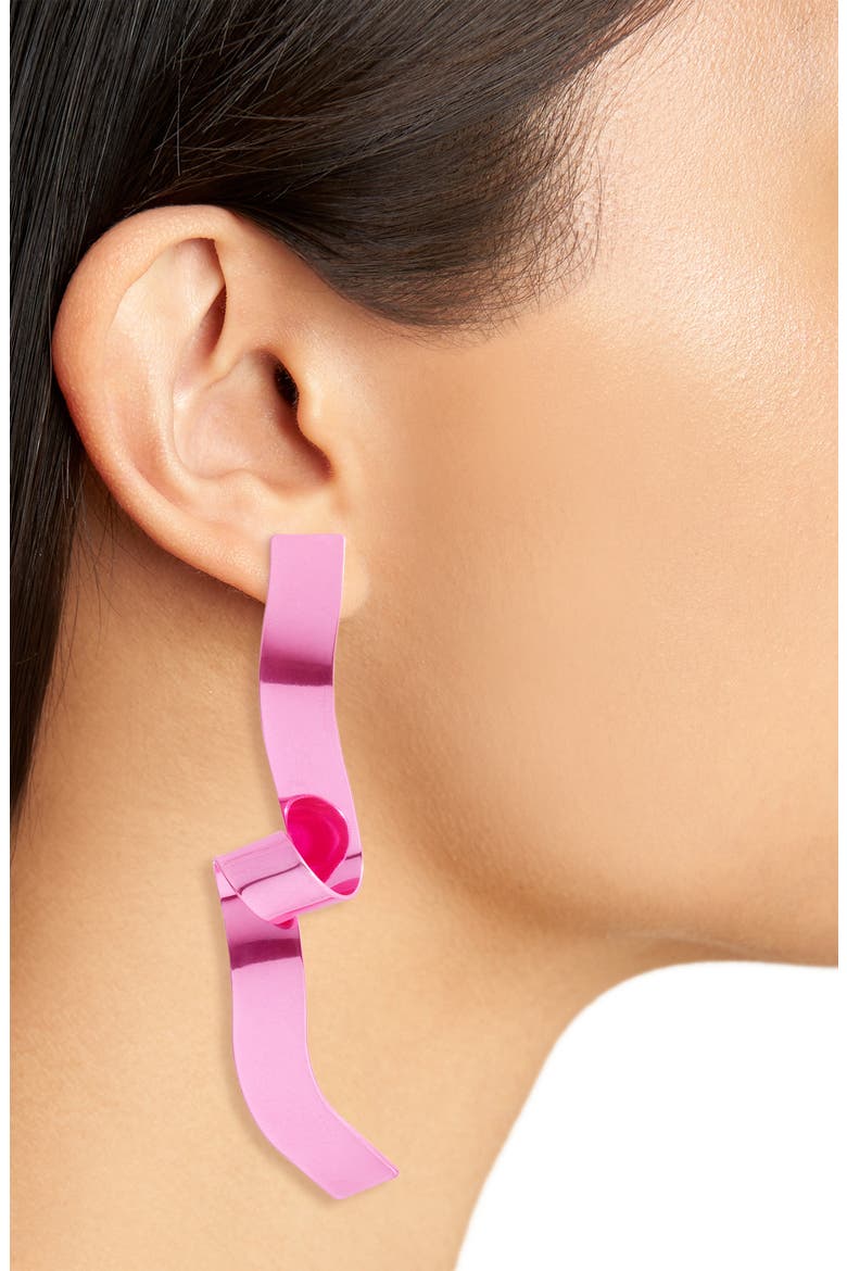 Twisted Ribbon Drop Earrings, Alternate, color, METALLIC PINK