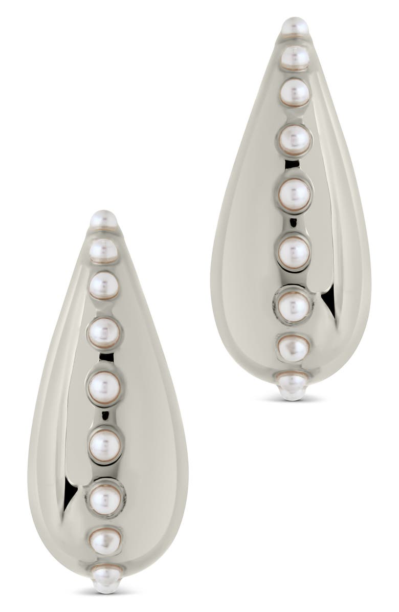 Sterling Forever Raze Freshwater Pearl Drop Stud Earrings, Alternate, color, Silver