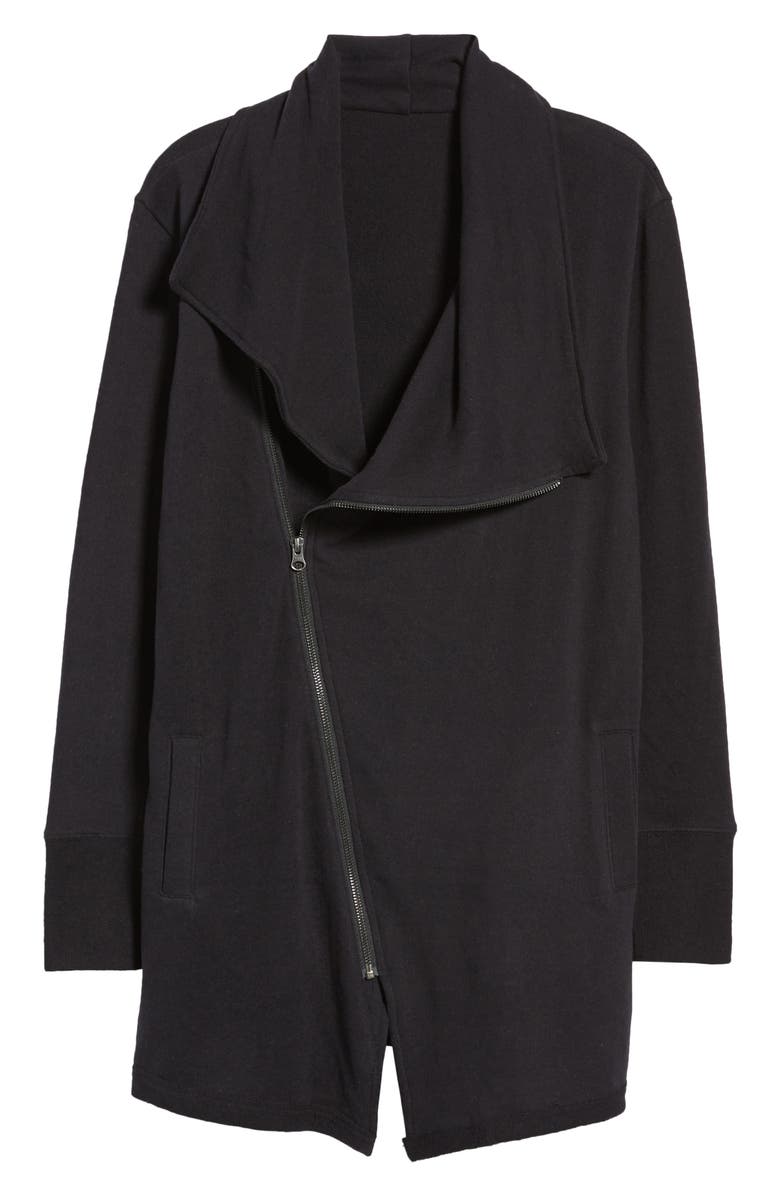 Caslon<sup>®</sup> Asymmetrical Drape Collar Terry Jacket, Main, color,