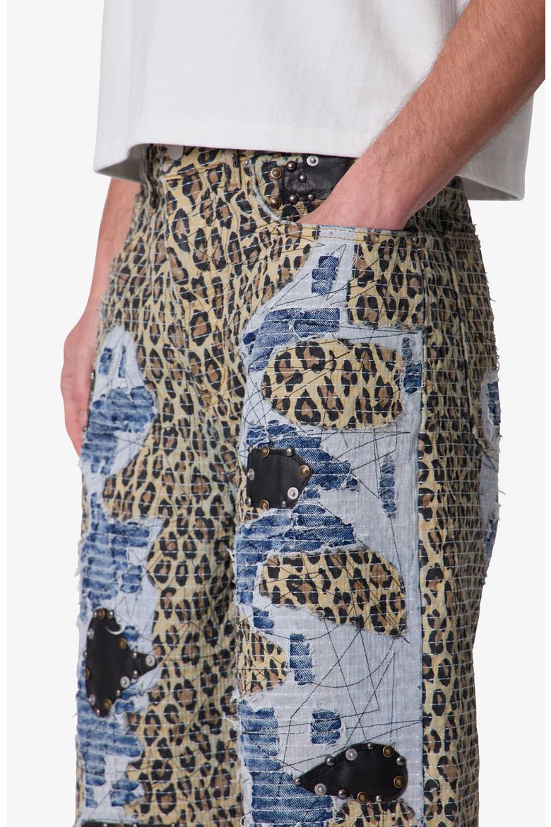 Ultra Baggy Cheetah Boro Denim Shorts, Alternate, color, KHAKI MULTI