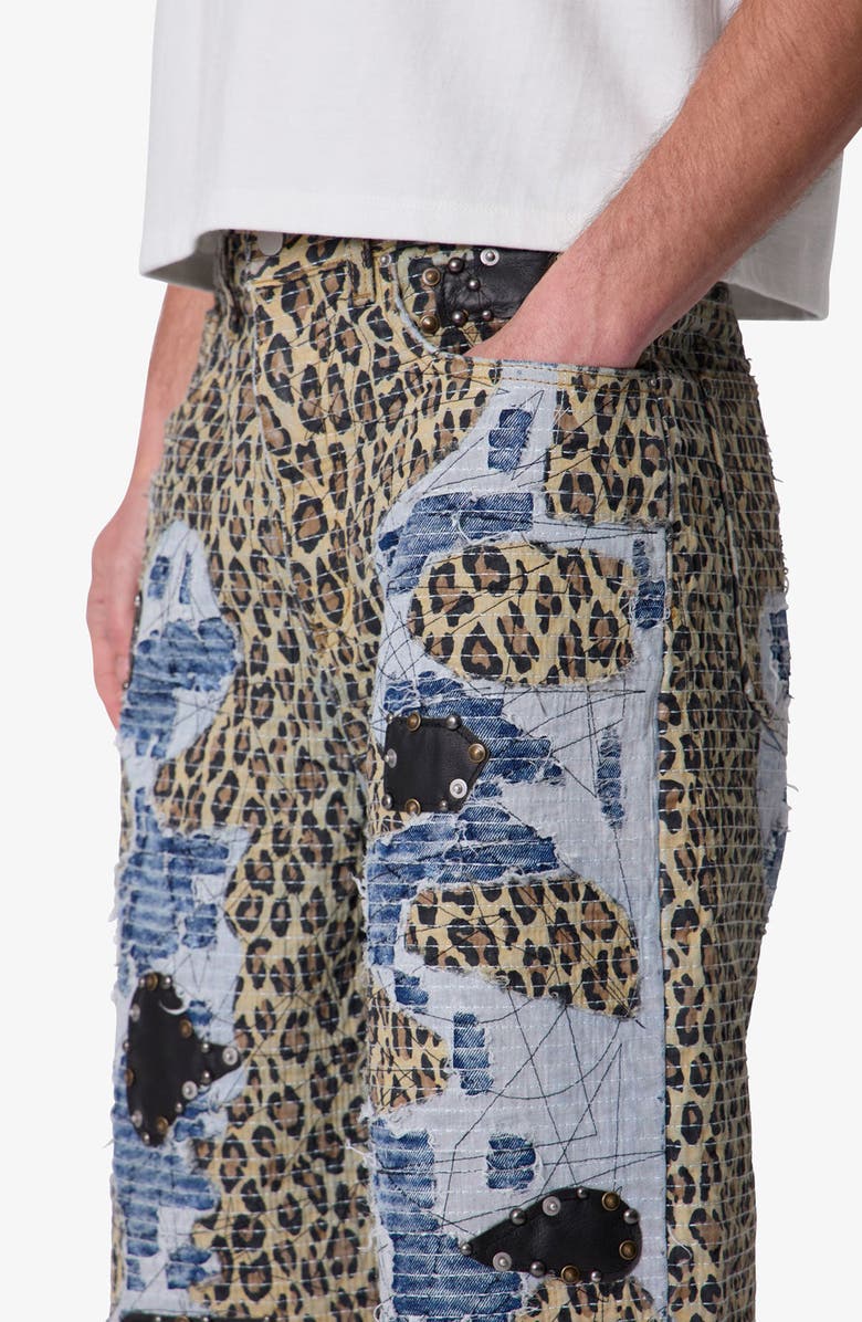 mnml Ultra Baggy Cheetah Boro Denim Shorts, Alternate, color, Khaki Multi