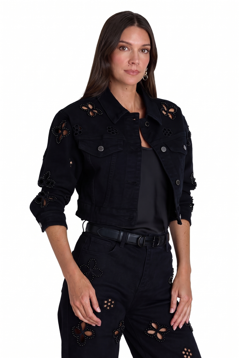 Kaia Pearl Jean Jacket, Alternate, color, BLACK