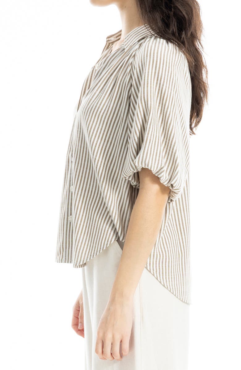 MAX STUDIO Bubble Sleeve Boyfriend Shirt, Alternate, color, Peat/ Off White Even Stripe