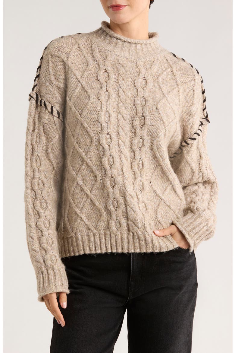 Mock Neck Cable Knit Sweater, Main, color, OATMEAL / BLACK