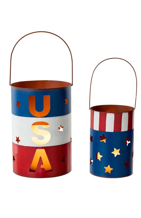 Set of 2 Metal Patriotic Americana Bucket