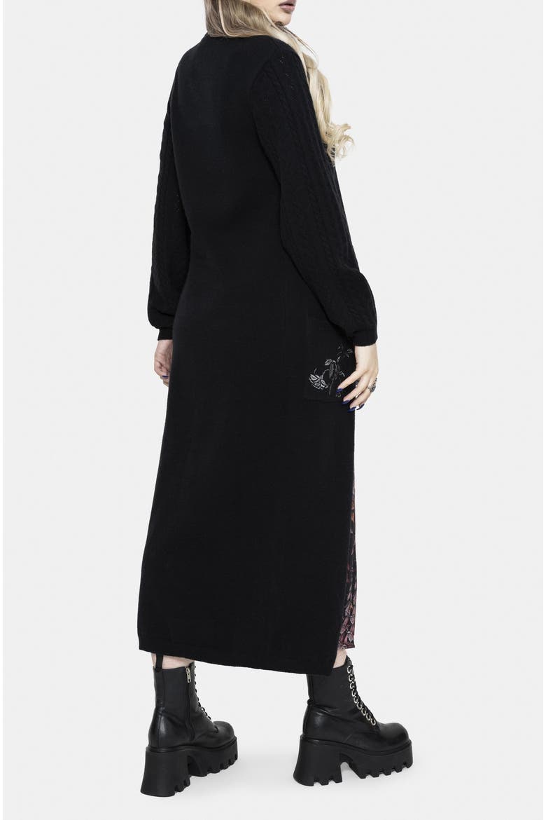 Rime Cable Knit Sleeve Longline Cardigan, Alternate, color, Black