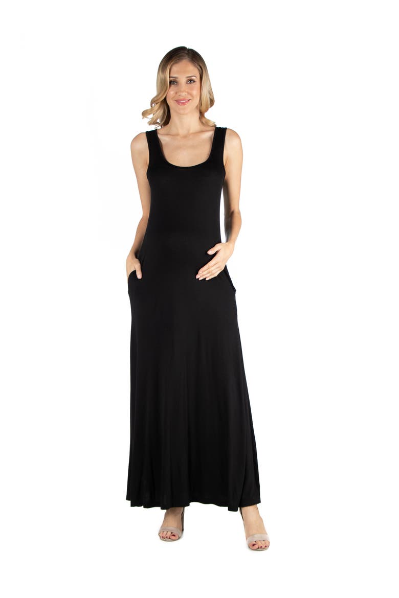Maternity Scoop Neck Sleeveless Maxi Dress with Pockets, Main, color, Black