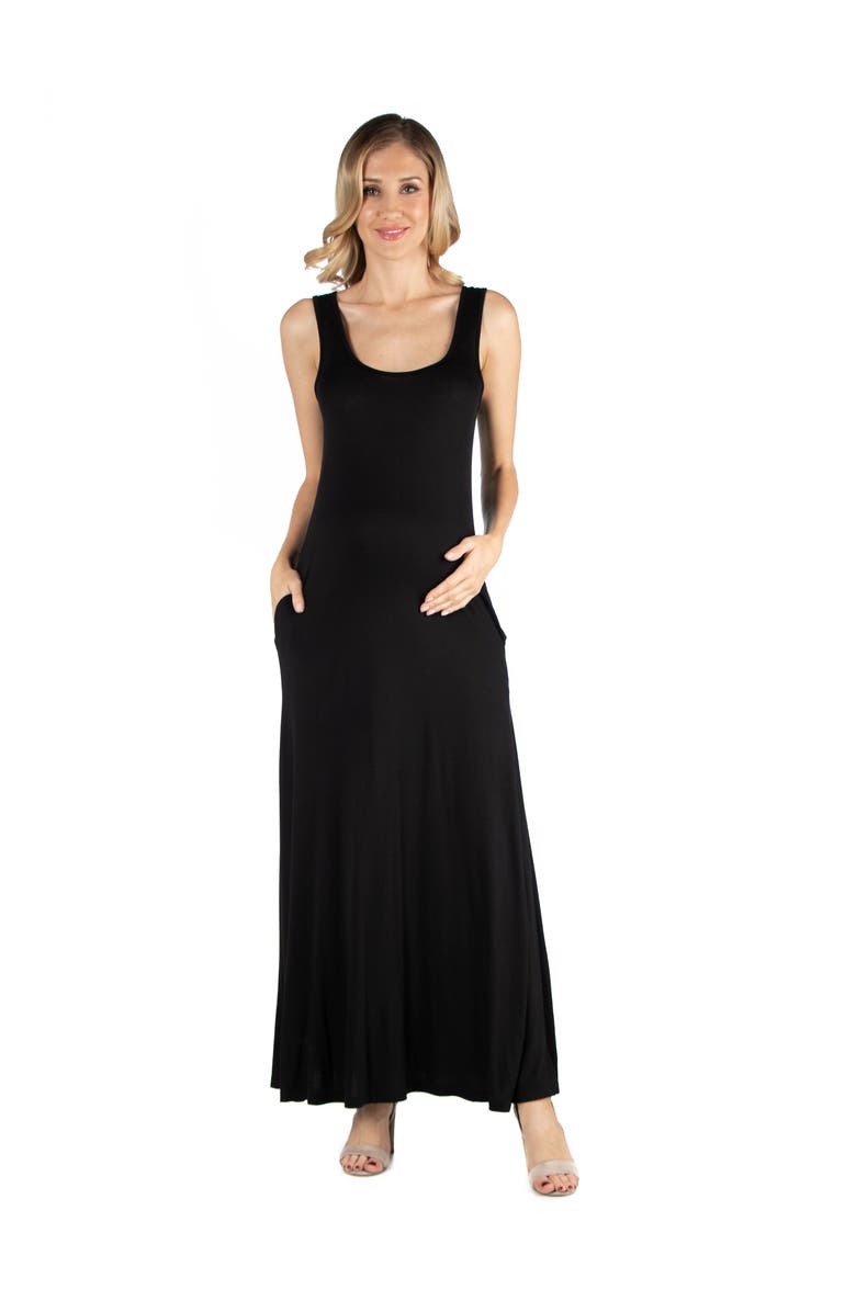24seven Comfort Apparel Maternity Scoop Neck Sleeveless Maxi Dress with Pockets, Main, color, Black