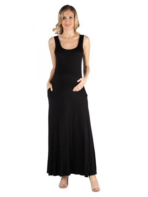 Maternity Scoop Neck Sleeveless Maxi Dress with Pockets