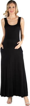 24seven Comfort Apparel Maternity Scoop Neck Sleeveless Maxi Dress with Pockets