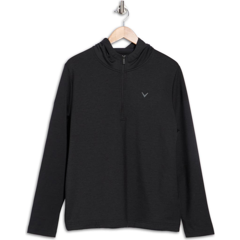 Callaway Heathered Quarter Zip Hooded Pullover In Black