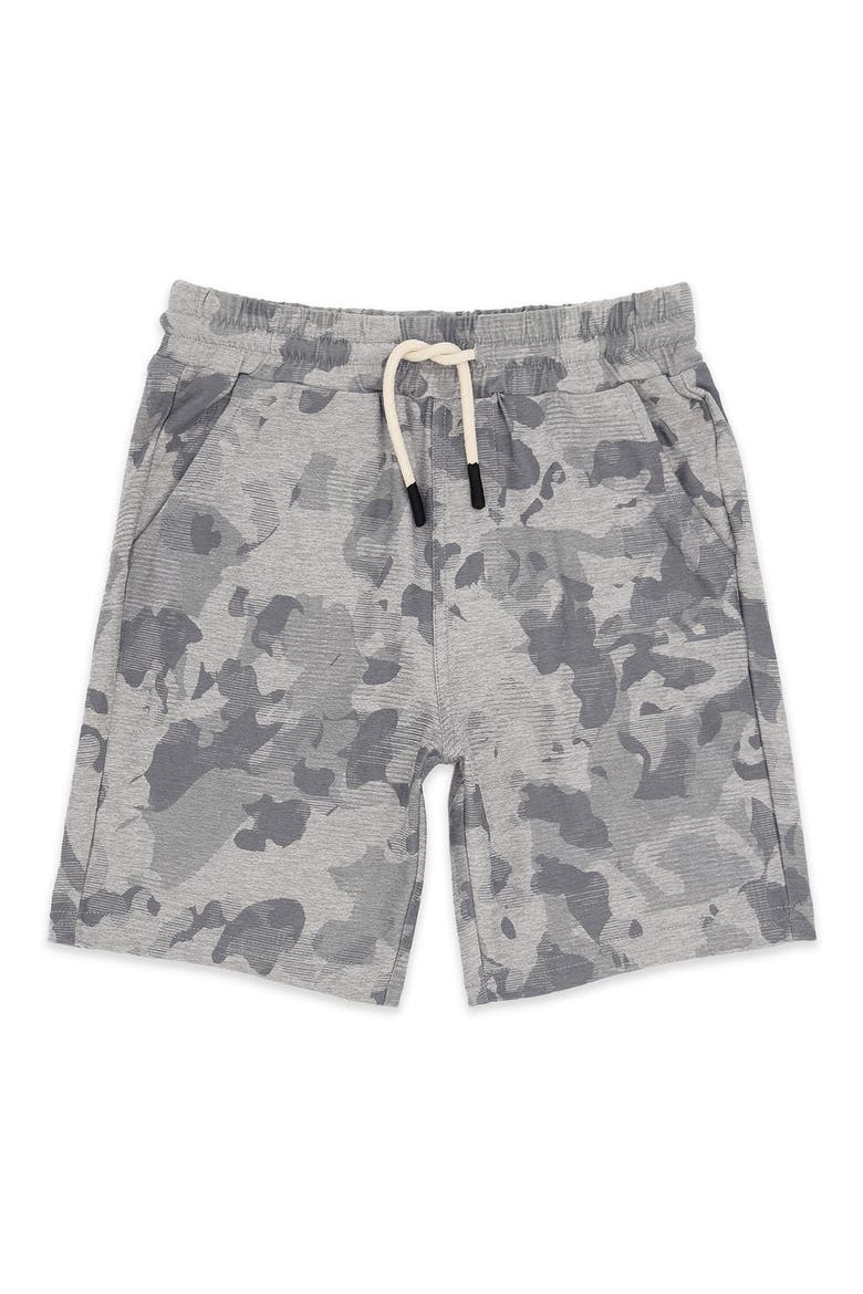 Kids' Lowtide Tech Camo Performance Drawstring Shorts, Main, color, HEATHER GREY