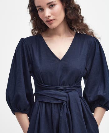 Barbour Annie Puff Sleeve Linen & Cotton Midi Dress